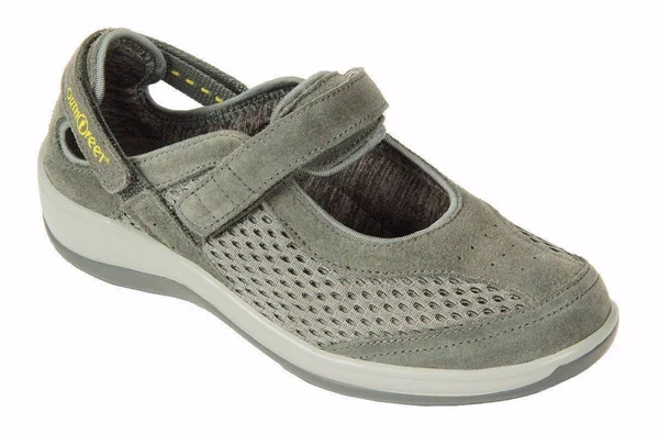 Women's OrthoFeet Sanibel Mary Jane Gray Suede/Mesh 9 M