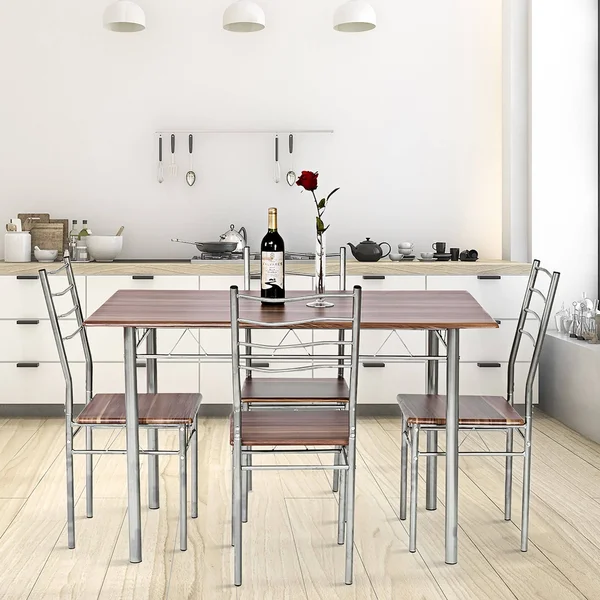 5 Piece Dining Table and Chairs Set Kitchen Breakfast Furniture - Walnut