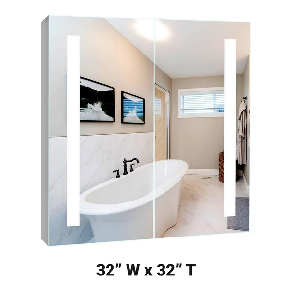 Lighted LED Bathroom Mirror Medicine Cabinet: 32x22 Wide x 32x22 Tall - Surface-mounted - Hinged on Left and Right - 6, 000 Kelvi