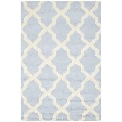 Ilion Geometric Handmade Tufted Wool Light Blue/Ivory Area Rug Winston Porter Rug Size: Rectangle 9& x 12&