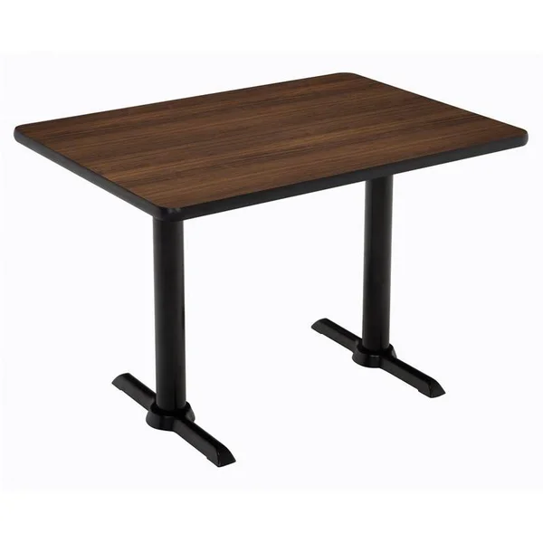 KFI Mode 30 inch x 48 inch Table - Walnut, Black T-Leg Base
