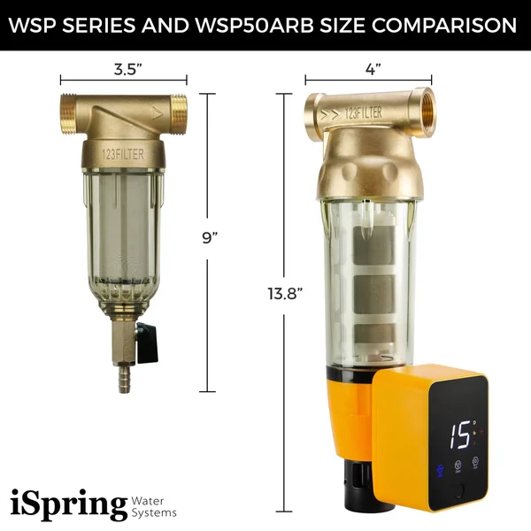 iSpring WSP50ARB Reusable Spin-Down Sediment Water Filter with Scraper and Touch-Screen Auto Flushing Module