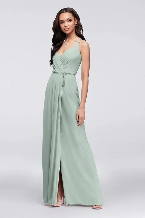 David&s Bridal Double-Strap Long Georgette Bridesmaid Wrap Bridesmaid Dress - Quartz (White), 12