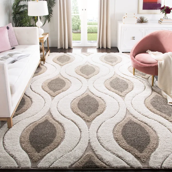 Safavieh Florida Shag Bertille Geometric 1.2-inch Thick Rug (6&7x22 x 6&7x22 Round - Ivory/Beige)