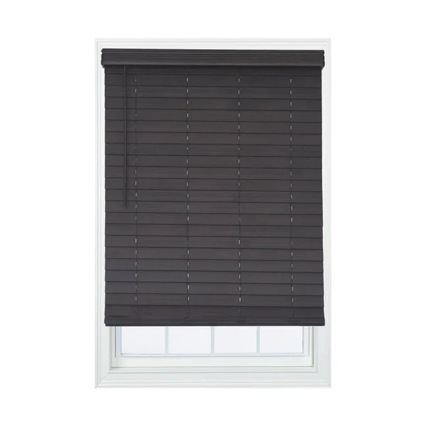 Allen + Roth 2.5-in Slat Width 49-in x 72-in Cordless Walnut Faux Wood Room Darkening Horizontal Blinds in Brown, DFHSD5472-49