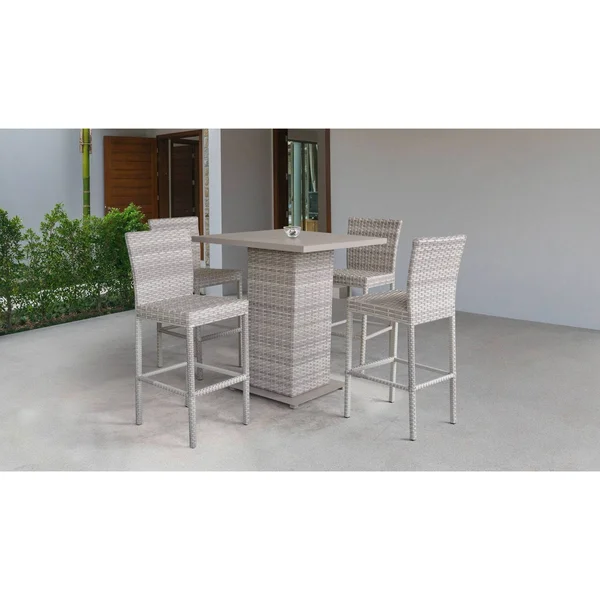 TK Classics Fairmont Pub Table Set with Barstools 5 Piece Outdoor Wicker Patio Furniture