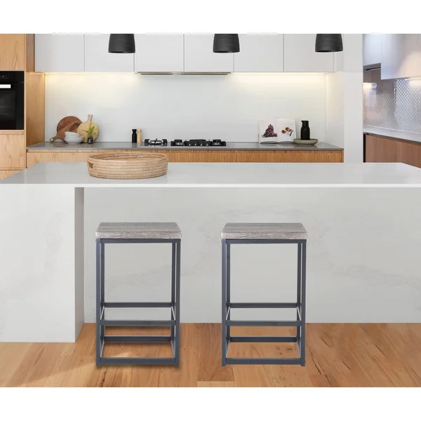 Zenvida 24x22 Counter Height Bar Stools Set of 2 Backless Industrial Modern Kitchen Island Chairs - Rustic Grey