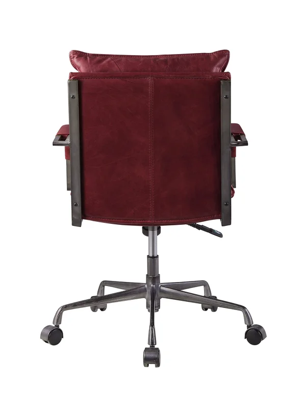 Acme Haggar Executive Office Chair Vintage Red Top Grain Leather