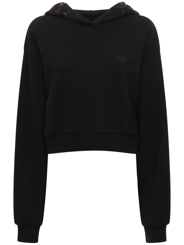 Moncler, Cotton-blend Cropped Hoodie, Women, Black, XL, Tops