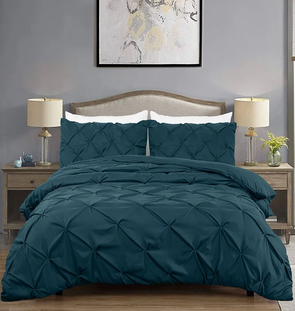 Berlin 3-Piece Pintuck Pinch Pleat Bedding Comforter Set (Queen, Teal)