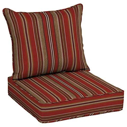 Allen + Roth 2-Piece Priscilla Stripe Red Deep Seat Patio Chair Cushion - Set of 2