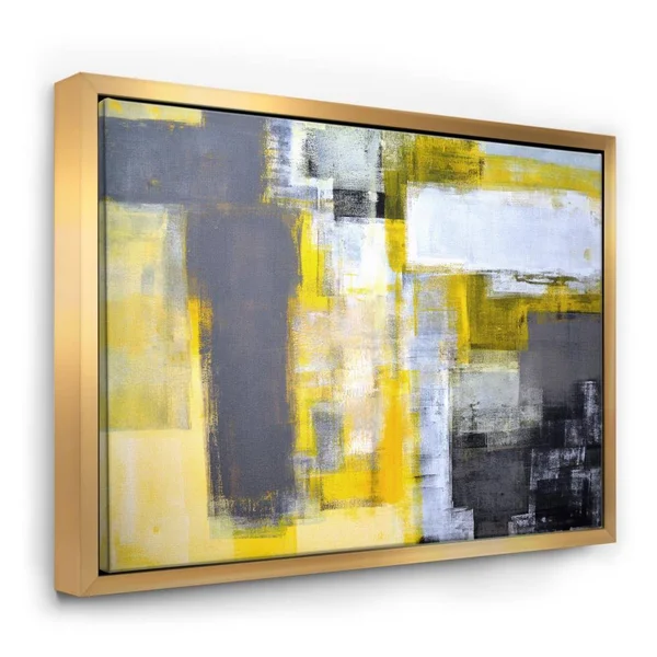 Designart Grey and Yellow Blur Abstract- Abstract Framed Canvas Art Print in Gold, FL6269-46-36-GD