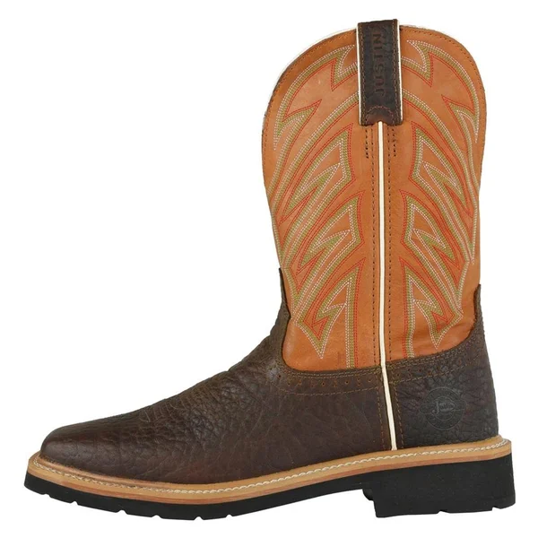 Justin Boots Men's Stampede Square-Toe Dark Chestnut Work Boots