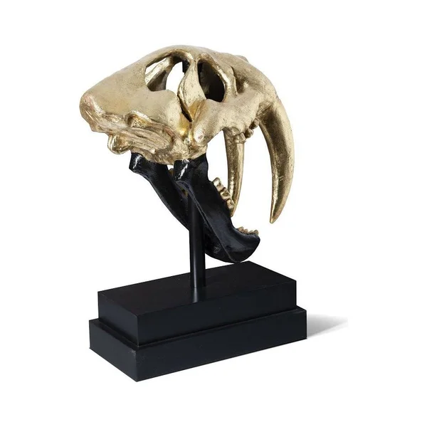 Phillips Collection Saber Tooth Tiger Skull, Black, Gold Leaf