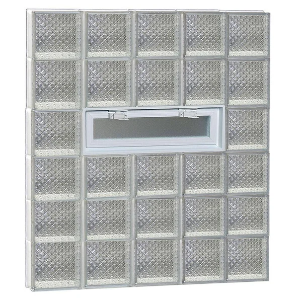 Clearly Secure 38.75 in. x 46.5 in. x 3.125 in. Frameless Diamond Pattern Vented Glass Block Window 4048VDP