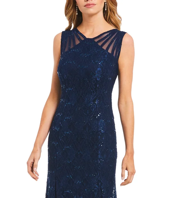 Womens Ru0026M Richards Sleeveless Mermaid Gown 16 Champagne
