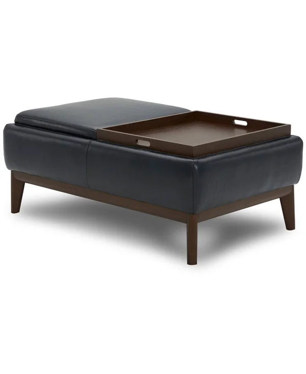 Jollene Leather Ottoman with Wood Trays - Created for Macy's - Navy