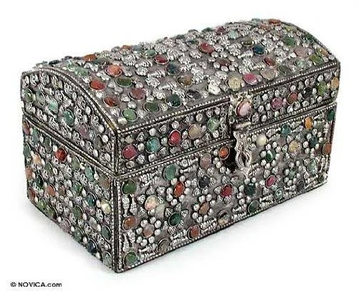 NOVICA Repousse Mango Wood Jewelry Box - Multicolor 'Rainbow Treasures'