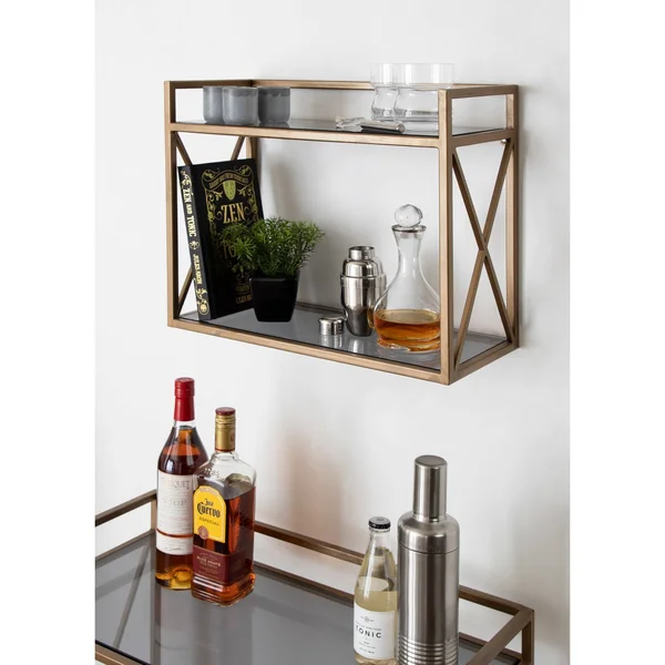 Kate and Laurel Blex Metal and Glass Wall Shelf - 18x8x15 - Black