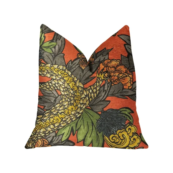 Plutus Amaryllis Dragon Multicolor Luxury Throw Pillow 24x22L x24x22W