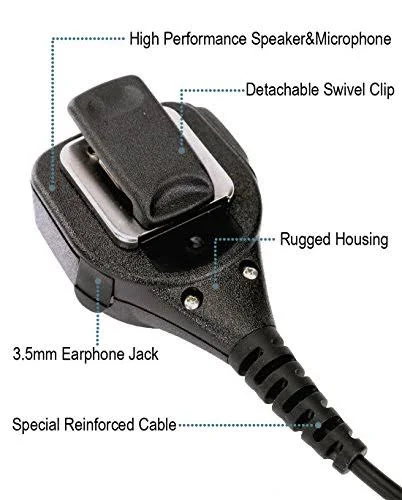 Commountain Speaker Mic with Kevlar Reinforced Cable for Motorola Radio XTS1500 XTS2500 XTS3000 XTS5000 XTS 1500 2500 3000 3500