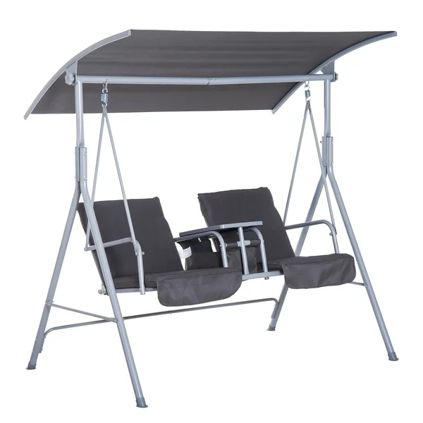 Outsunny 2 Person Porch Covered Swing Outdoor with Canopy - Table and Storage Console, Grey, 53.9 x 21.6 x 6.5 inches