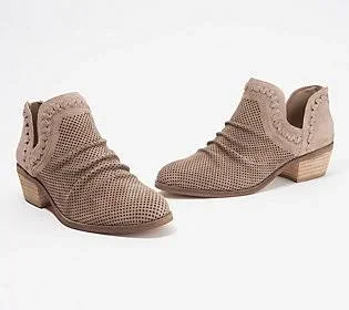 Vince Camuto Perforated Suede Ankle Booties - Palmina - Size 9-1/2 Medium, Wild Mushroom
