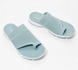 Ryka Mesh Toe-Loop Slide Sandals - Desi, Size 9-1/2 Wide, Slate