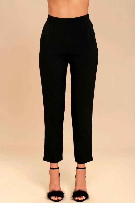 Lulus, Kick It Black High-Waisted Trouser Pants, Size Small, 100% Polyester