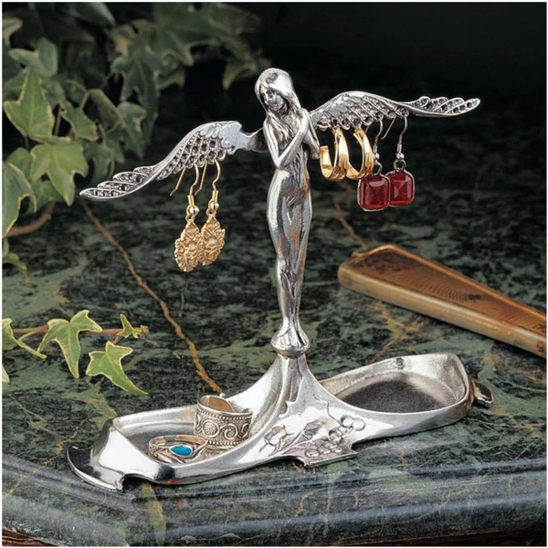 Design Toscano Art Nouveau Angel-in-Waiting Italian Pewter Jewelry Holder