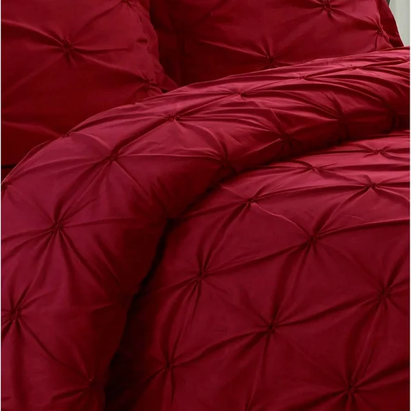 Tribeca Living Sydney Pintuck Oversized Duvet Set - Dark Red - Twin