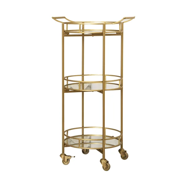 Abbyson Prantley 3 Tier Cylinder Bar Cart Gold