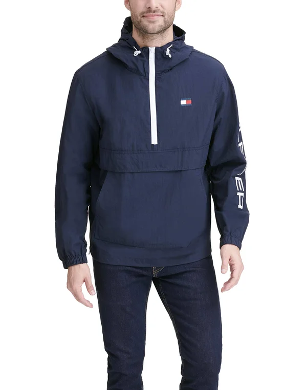 Tommy Hilfiger Men's Hooded Half-Zip Jacket - Navy