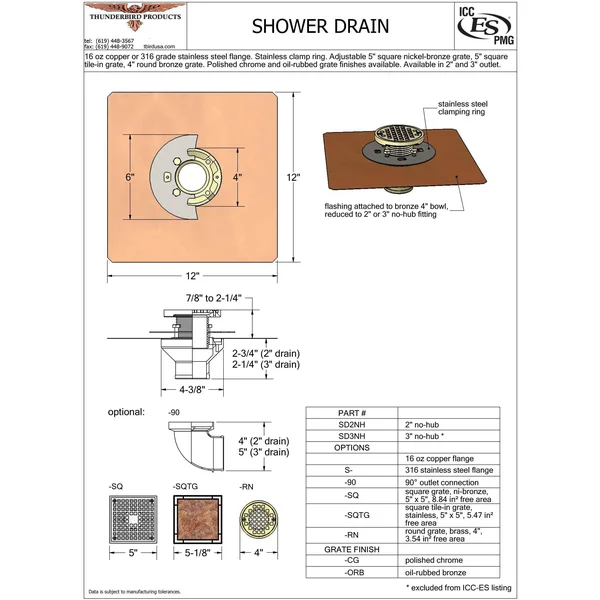 Shower Floor Drain (No Grate) 4x22 Bowl w/ 3x22 No Hub SD3NH