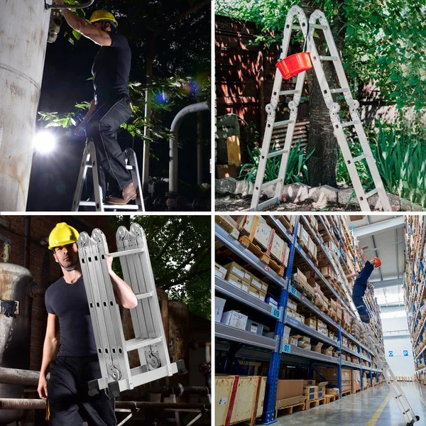 12.5ft EN131 330lb Multi Purpose Step Platform Aluminum Folding Scaffold Ladder