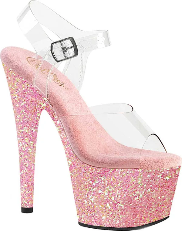 Pleaser - Womens ADORE-708LG Platforms Baby Pink Glitter - Size-9