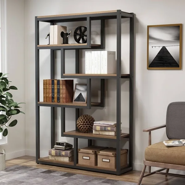 6-Tier Bookshelf, Modern Etagere Bookcase, Storage and Display Shelves - Brown