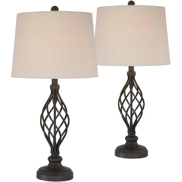 Franklin Iron Works Rustic Farmhouse Table Lamps Set of 2 with WiFi Smart Sockets Iron Scroll Cream Drum Shade Living Room Bedro