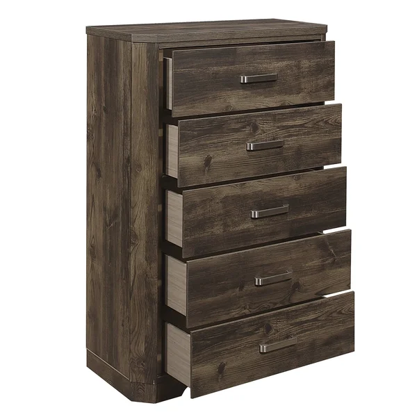 5 Drawer Transitional Wooden Chest with Clipped Corners - Brown