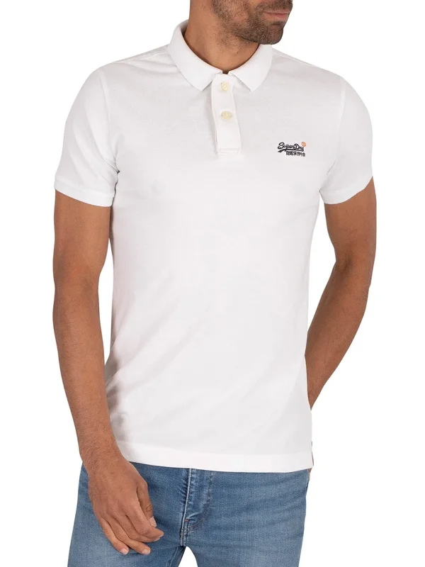 Superdry Organic Cotton Classic Pique Polo Shirt - White - Polo Shirts