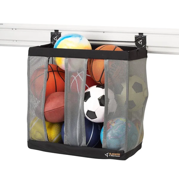 Gladiator Ball Caddy - Wall organization rail storage basket - mesh - granite