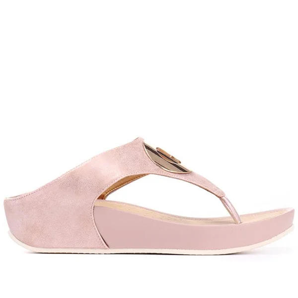 Bellissimo Women's Metallic Toe Post Sandal - Tan, US 07