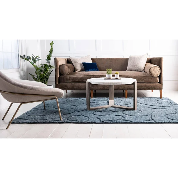 Unique Loom Carved Floral Shag Area Rug (5& x 8& - Blue)