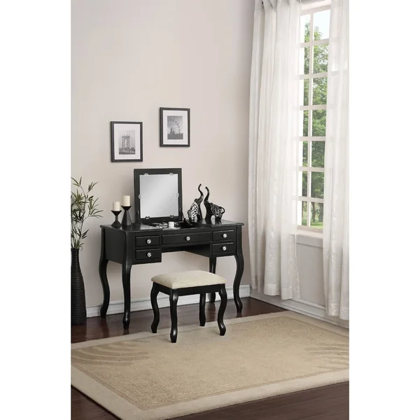 Overstock Riverina Vanity Set w/Stool (Black - Black Finish)