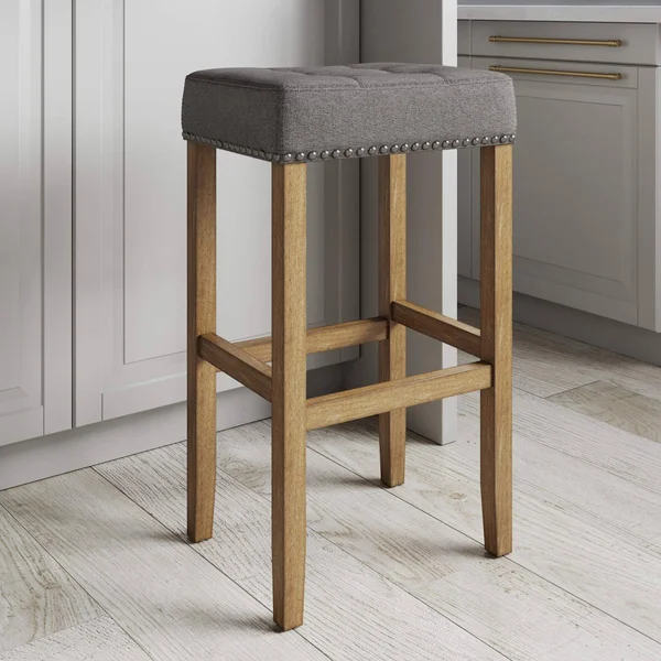 Nathan James Hylie Nailhead Wood Pub-Height Kitchen Counter Bar Stool 29 inch, Gray/Light Brown
