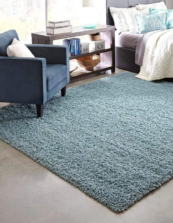 Unique Loom 3151388 5 x 8 ft. Solid Shag Oval Rug Slate Blue