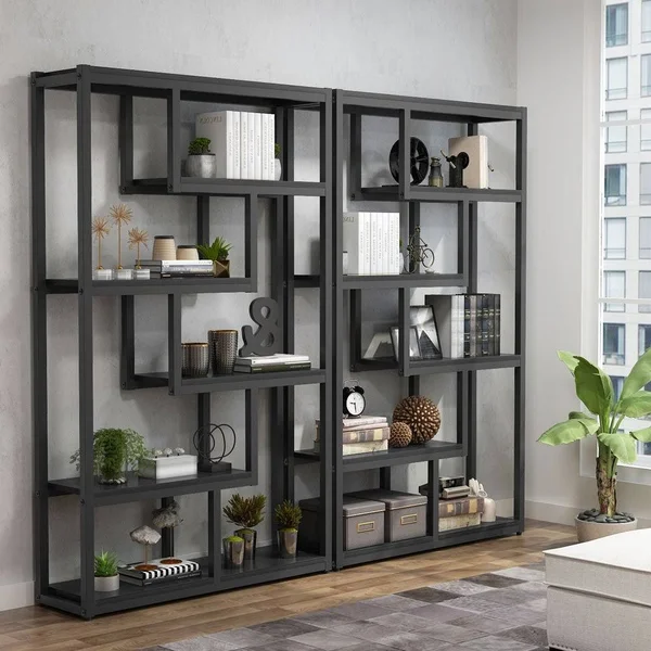 6-Tier Bookshelf, Modern Etagere Bookcase, Storage and Display Shelves - Brown