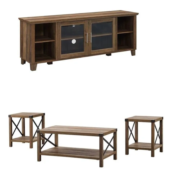 Home Square 2 Piece Set with 58x22 TV Stand and 3 Piece Coffee Table Set in Oak