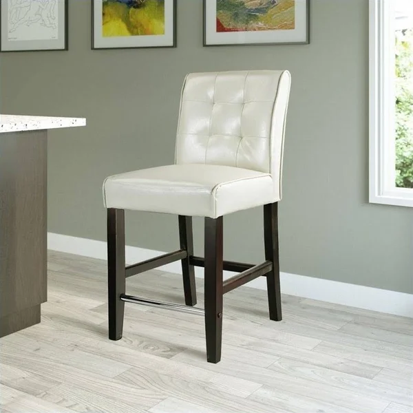 Atlin Designs 25x22 Bonded Leather Counter Stool in Cream White