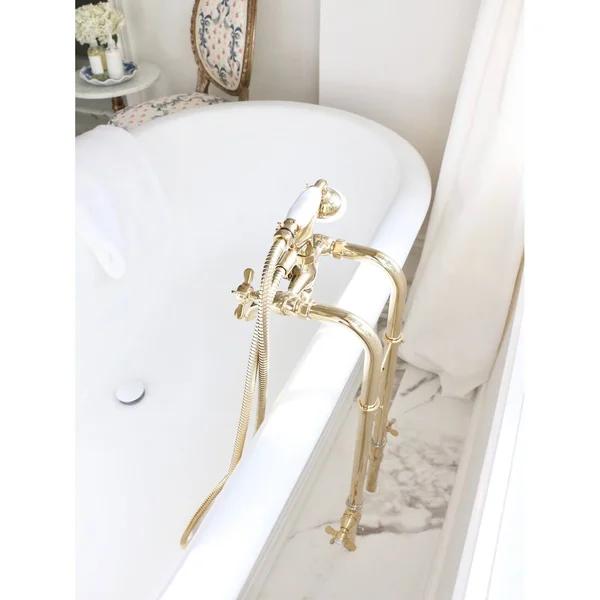 Traditional Freestanding Tub Faucet with Supply Line and Stop Valve - Polished Chrome